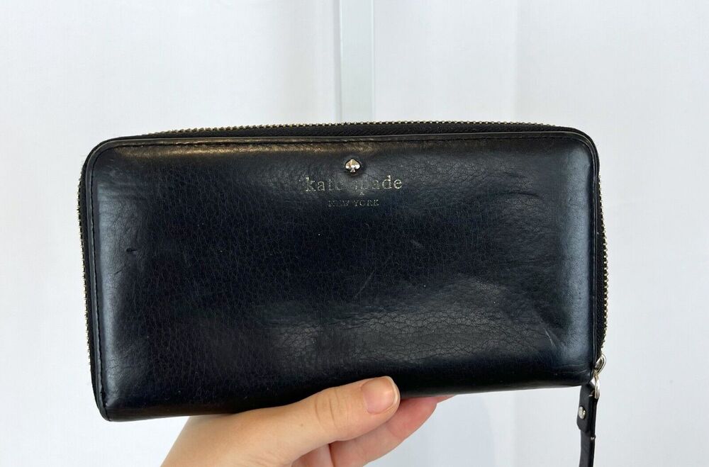 KATE SPADE Cobble Hill Lacey Leather Accordion Wallet Zip Black